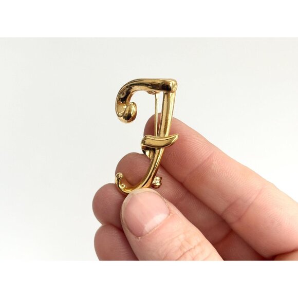Anne Klein letter "F" Gold Toned Costume Jewelry Brooch | Lapel Pin - Picture 8 of 10